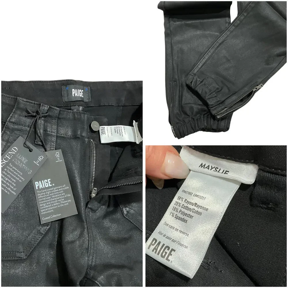 NWT PAIGE | SZ 23 - 27 | Mayslie Joggers Black Coated Cropped Jeans - Picture 8 of 9